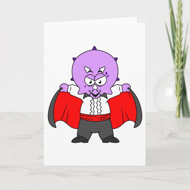 A Ceratops Dinosaur Dressed Up As Count Dracula. Card (Front)