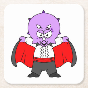 A Ceratops Dinosaur Dressed Up As Count Dracula. Square Paper Coaster
