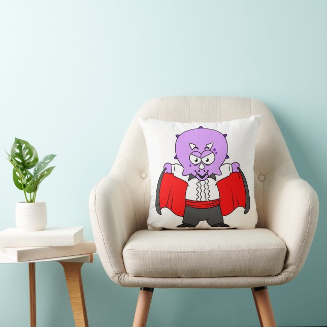 A Ceratops Dinosaur Dressed Up As Count Dracula. Throw Pillow (Chair)