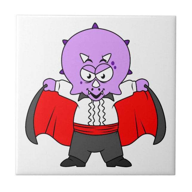 A Ceratops Dinosaur Dressed Up As Count Dracula. Tile (Front)