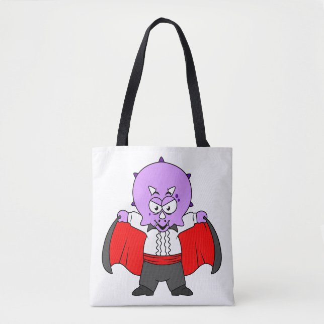 A Ceratops Dinosaur Dressed Up As Count Dracula. Tote Bag (Front)