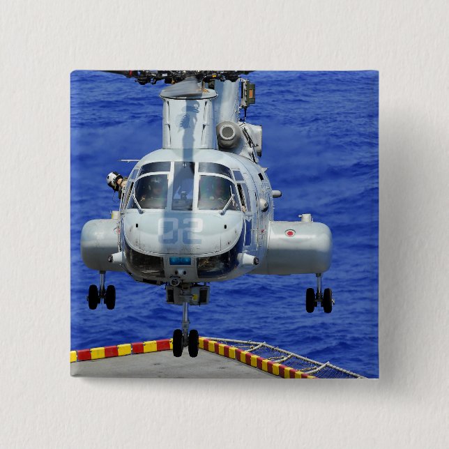 A CH-46E Sea Knight helicopter 2 Inch Square Button (Front)