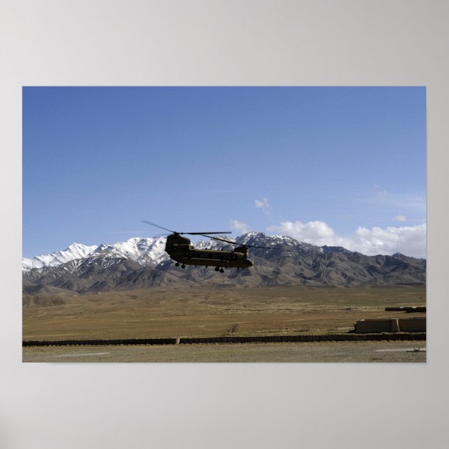 A CH-47 Chinook takes off Poster (Front)