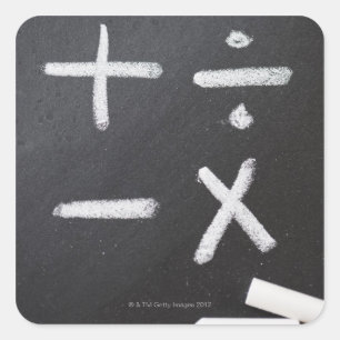 A chalkboard with mathematic symbols on it square sticker