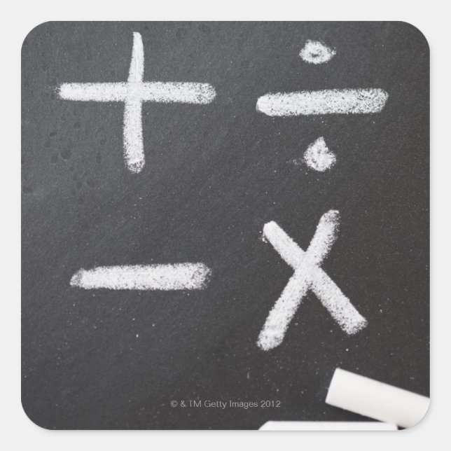 A chalkboard with mathematic symbols on it square sticker (Front)