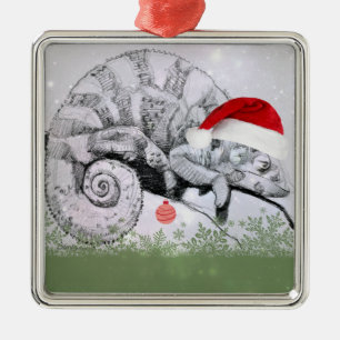 A Chameleon Christmas Metal Ornament