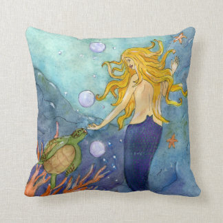 A Chance Encounter Mermaid & Turtle Pillow