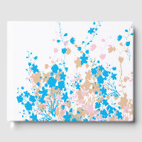 A charming arrangement of blue and pink flowers se