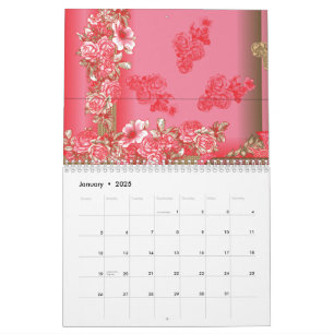 A charming floral pattern in shades of pink and go calendar