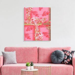 A charming floral pattern in shades of pink and go canvas print