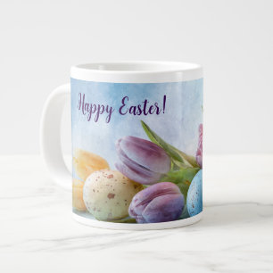 A charming painted Easter tulips Large Coffee Mug