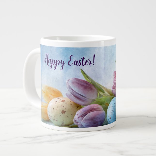 A charming painted Easter tulips  Large Coffee Mug (Front Left)