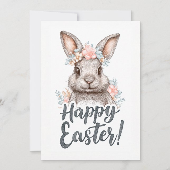 A charming painted Eastera cute bunny Holiday Card (Front)