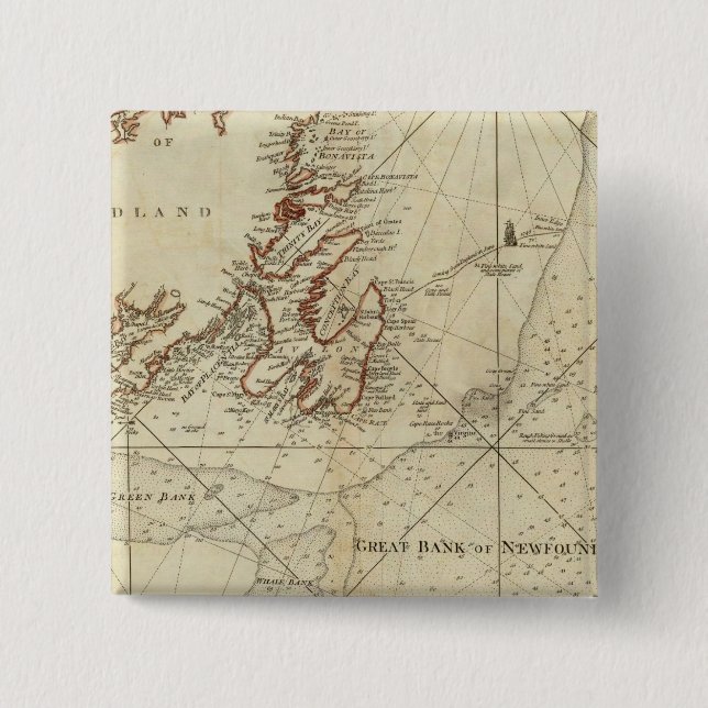A Chart Of The Banks Of Newfoundland 2 Inch Square Button (Front)