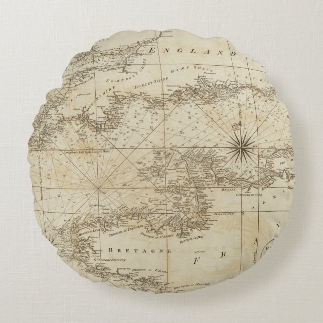 A chart of the British Channel Round Pillow (Front)