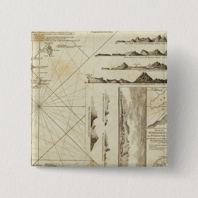 A chart of the Maderas and Canary Islands 2 Inch Square Button (Front)