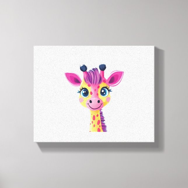 A cheerful and whimsical design of a young giraffe canvas print (Front)