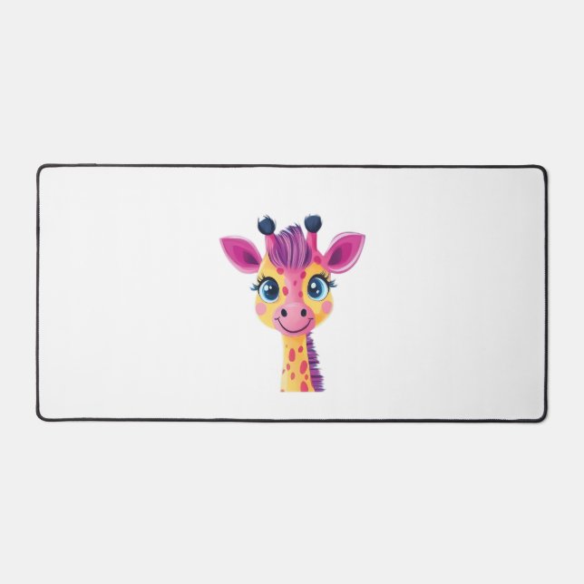 A cheerful and whimsical design of a young giraffe desk mat (Front)