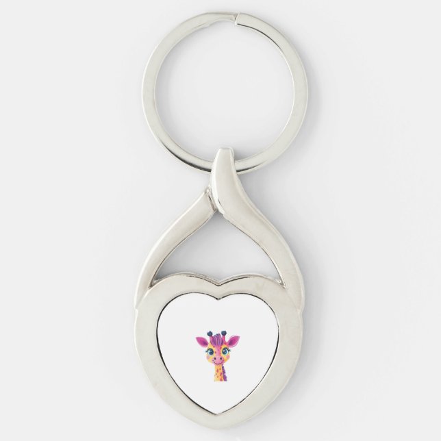 A cheerful and whimsical design of a young giraffe keychain (Front)