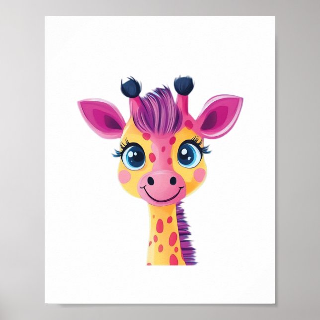 A cheerful and whimsical design of a young giraffe poster (Front)