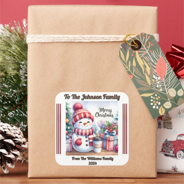 A Cheerful Christmas Sticker on a Festive Gift (Holiday)