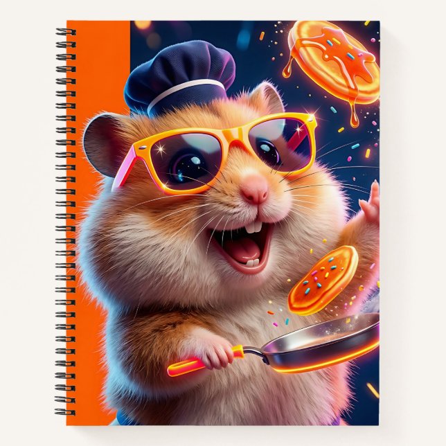 A cheerful hamster wearing a blue chef's hat and y notebook (Front)