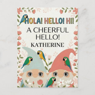 "A Cheerful Hello" Multilingual Gnome Greeting Postcard