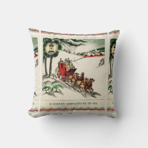 A Cheery Horse and Carriage Christmas Throw Pillow