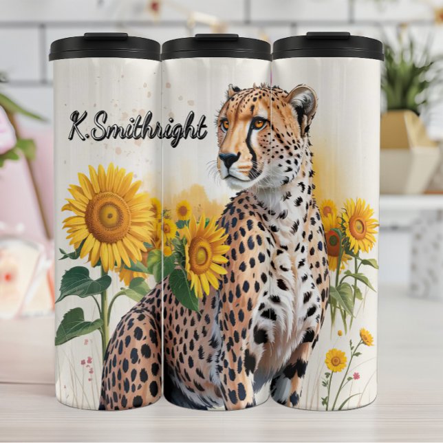 A Cheetah in a Sunflower Field Thermal Tumbler (Creator Uploaded)