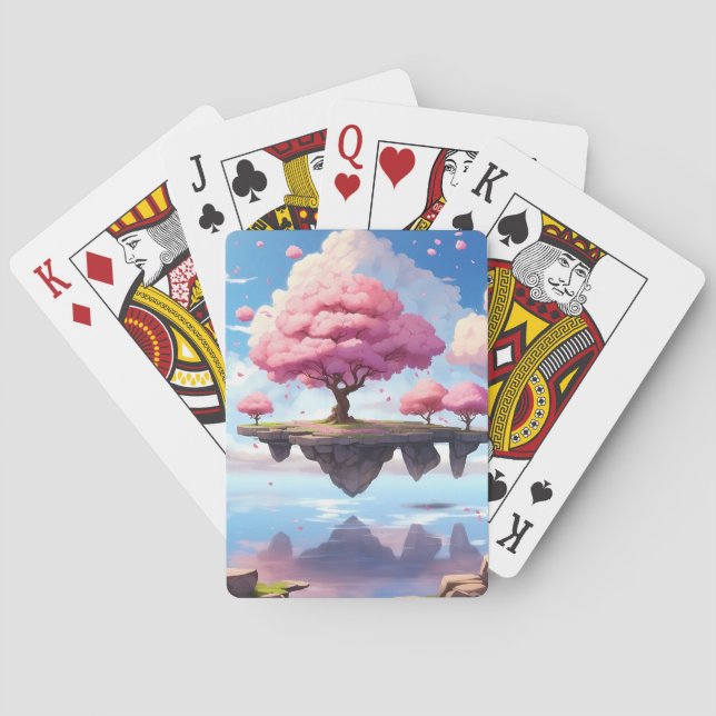 A cherry blossom tree floating in the sky playing cards (Back)