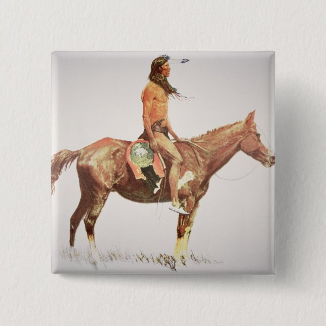 A Cheyenne Brave, 1901 (colour litho) 2 Inch Square Button (Front)