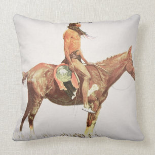 A Cheyenne Brave, 1901 (colour litho) Throw Pillow