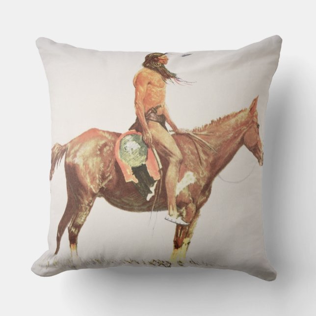A Cheyenne Brave, 1901 (colour litho) Throw Pillow (Front)