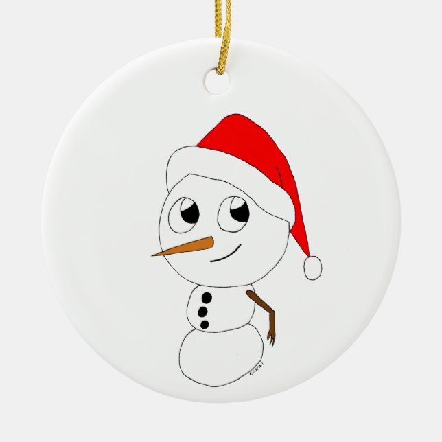 a chibi snowman    ceramic ornament (Front)