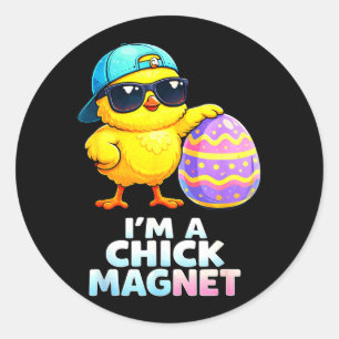 A Chick Magnet Funny Easter Chick Pun for Boys Men Classic Round Sticker