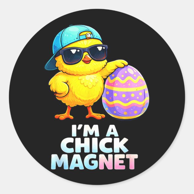 A Chick Magnet Funny Easter Chick Pun for Boys Men Classic Round Sticker (Front)