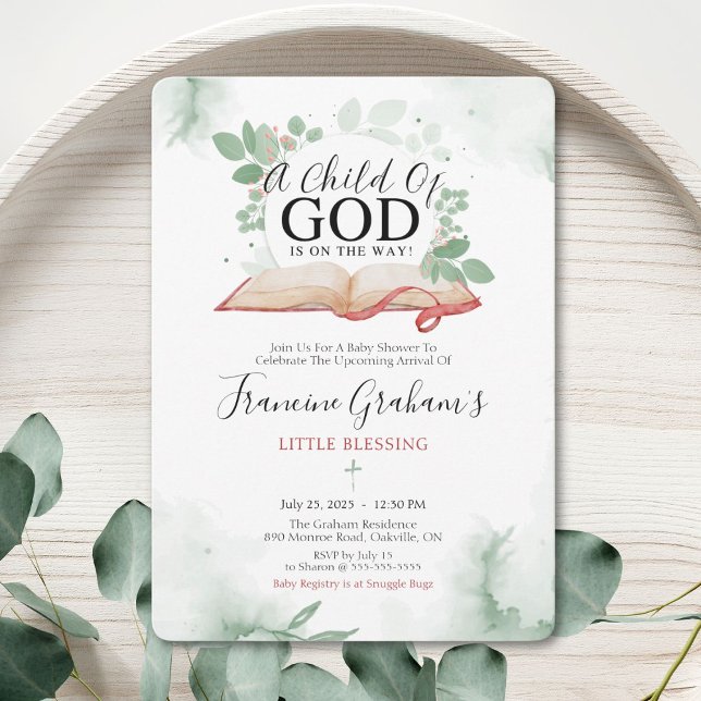 A Child Of God Baby Shower Invitation (Honour God’s blessing with this elegant, faith-inspired baby shower invitation.)