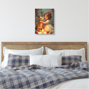 A Child’s Joyful Christmas with Her Gentle Dog Canvas Print