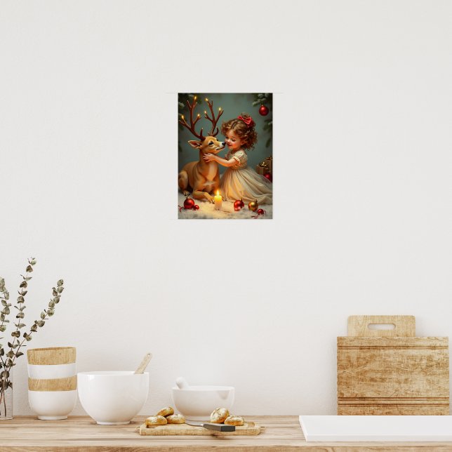 A Child’s Joyful Christmas with Her Gentle Dog Poster (Kitchen)