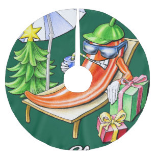 A Chili Merry Christmas under Sunshade and Tree Brushed Polyester Tree Skirt