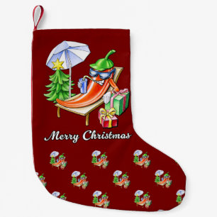 A Chili Merry Christmas under Sunshade and Tree Small Christmas Stocking