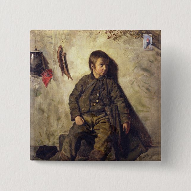 A Chimney Sweep from Savoie, 1832 2 Inch Square Button (Front)