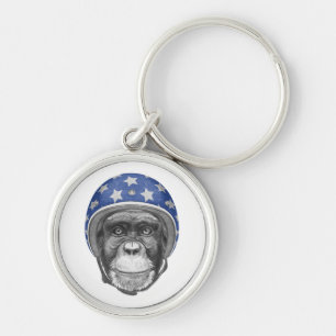 A Chimpanzee Motorcycle Rider Keychain