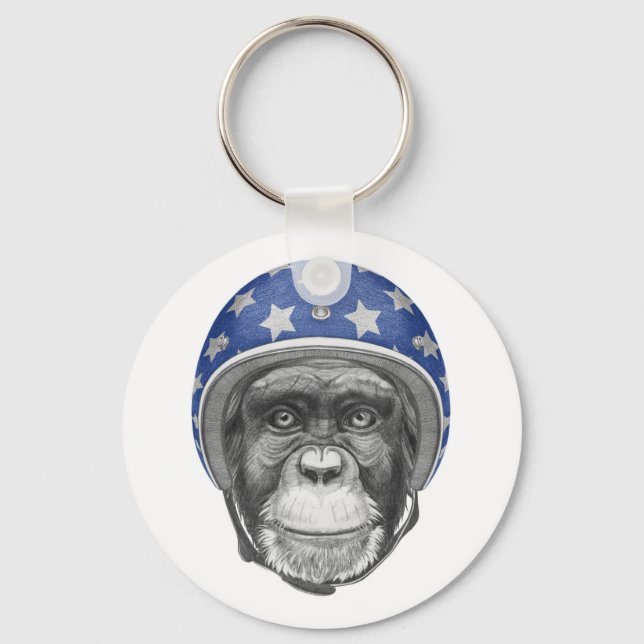 A Chimpanzee Motorcycle Rider Keychain (Front)