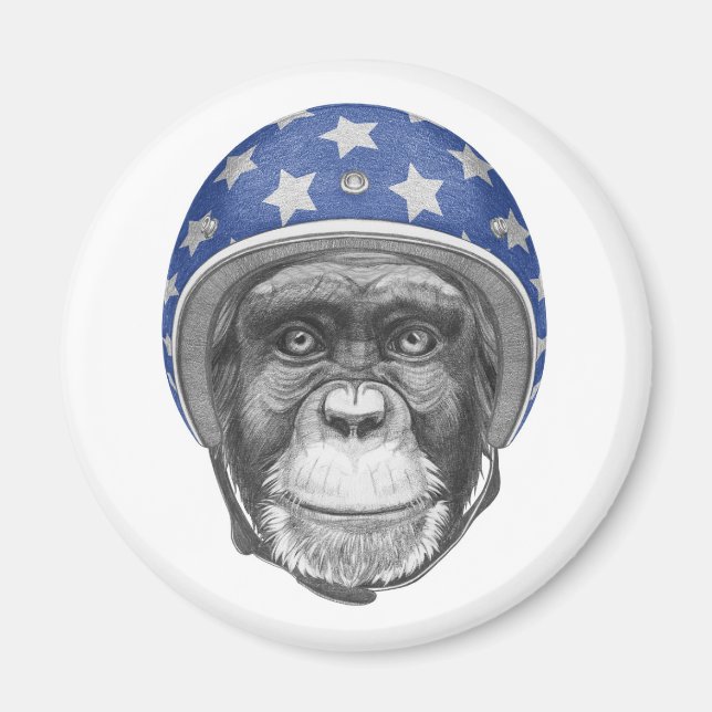 A Chimpanzee Motorcycle Rider Magnet (Front)