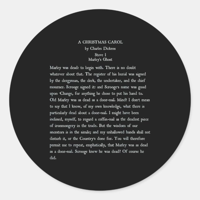 A Christmas Carol Charles Ens Book Reader Gift  Classic Round Sticker (Front)