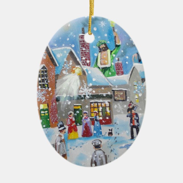 a Christmas Carol Scrooge and the three ghosts Ceramic Ornament (Front)