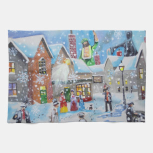 a Christmas Carol Scrooge and the three ghosts Kitchen Towel
