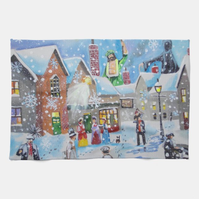 a Christmas Carol Scrooge and the three ghosts Kitchen Towel (Horizontal)