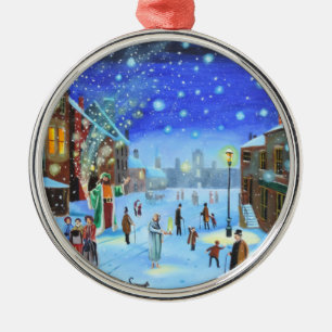 A Christmas Carol Scrooge Winter street scene Metal Ornament